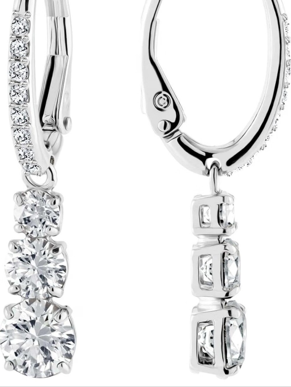 Silver Dangle Drop Earrings with Clear Stones - Women Jewelry